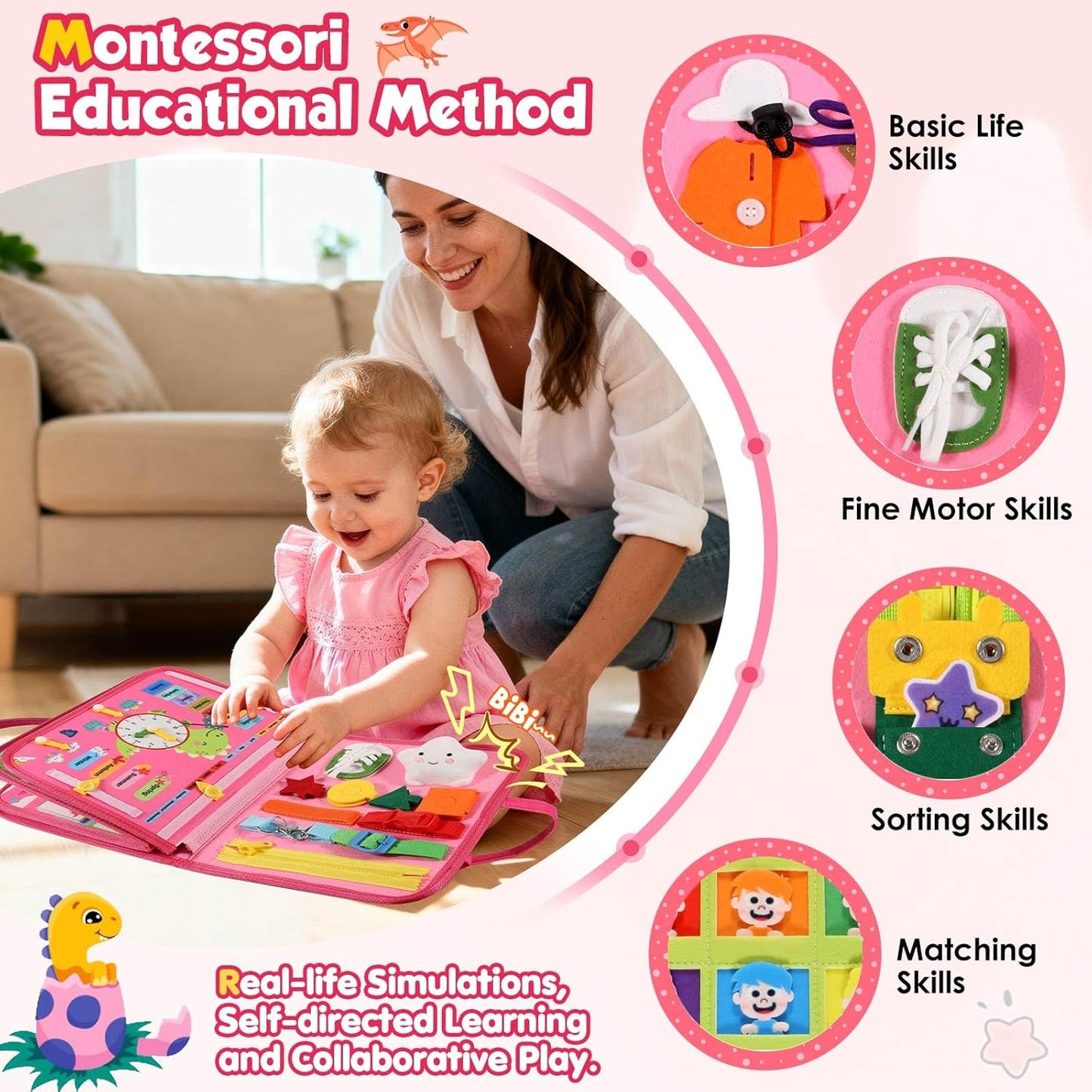 GOLIYEAN Toddler Busy Board - Montessori Toys for Toddler Boy Girl Birthday Gifts, Educational Learning Sensory Busy Book for Toddlers, Quiet Activity Books for Toddlers, Travel Toys for Airplane Car