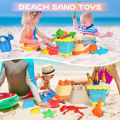 Elovien Beach Sand Toys, Large Dump Truck with Bucket, Sandbox Construction Toy Sand Castle Building Kit with Mesh Bag, Sand Molds, Shovels, Worker Figures, Kids Toddlers Summer Outdoor Travel Toys
