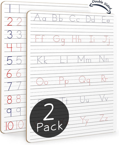 Scribbledo 5 Pack Dry Erase Handwriting Practice for Kids 9 x 12 Inch Letter Alphabet Tracing Board Whiteboard for Kids Ages 3-5 Write and Wipe Alphabet Practice Cards Letters & Erasers