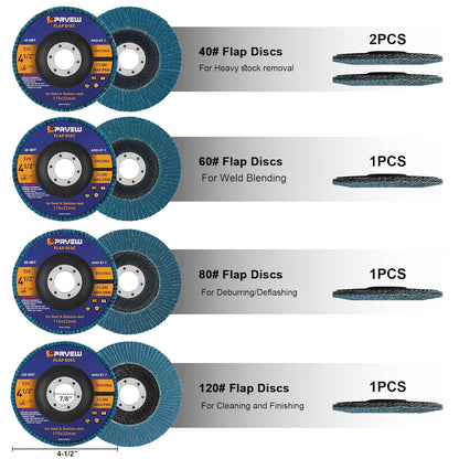 Flap Discs 4 1/2 Inch, 5-Pack 4.5" x 7/8" T29 Premium Zirconia Abrasive Grinding Wheels, 40/60/80/120 Assorted Grits Flap Sanding Disc for Metal,Stainless Steel