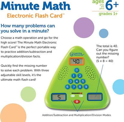 Learning Resources Minute Math Electronic Flash Card - Classroom Must Haves, Homeschool Supplies, Math Manipulatives, Multiplication Chart, Educational Toys for Toddlers, Back to School