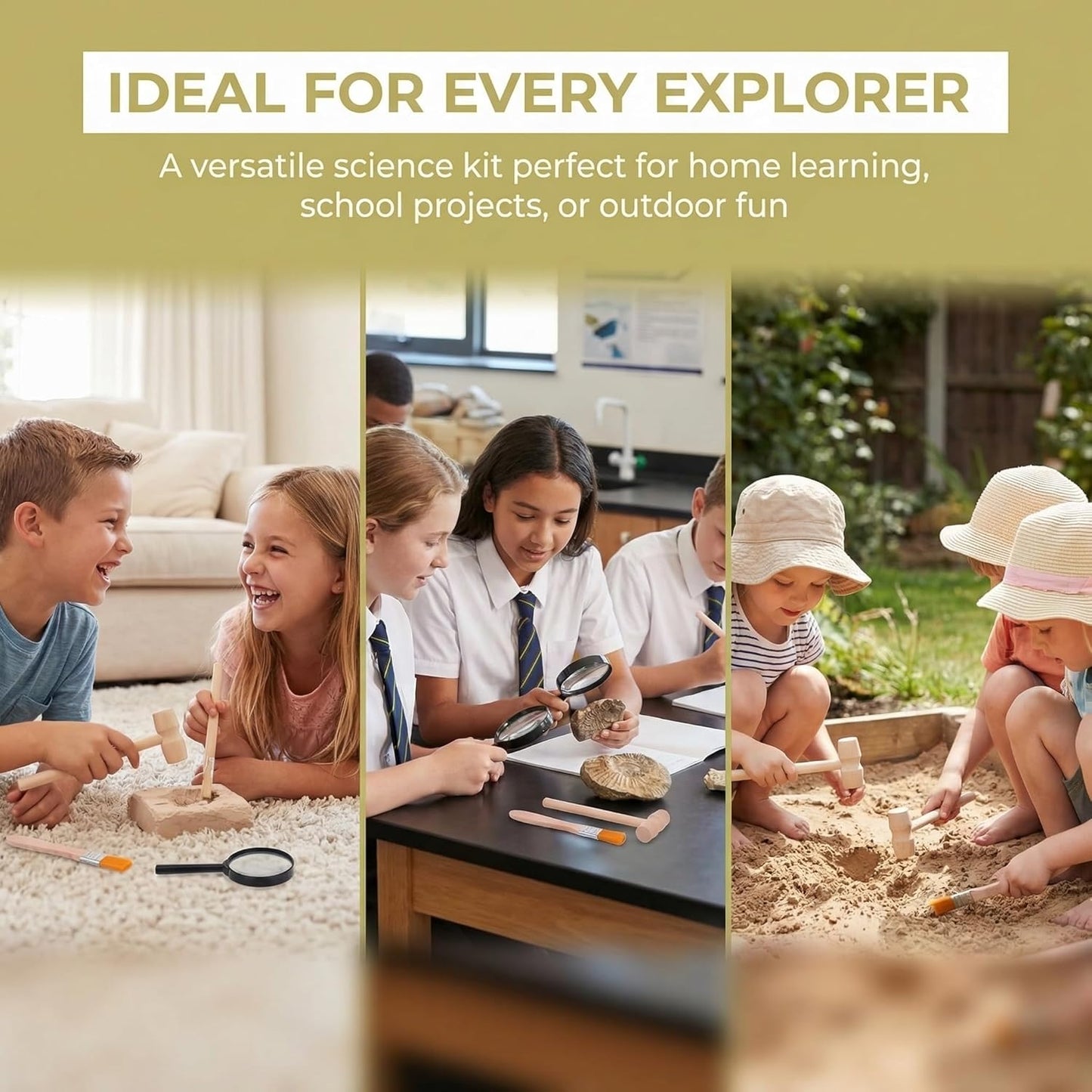 Angoily 3 Sets of Excavation Tools: Archaeological Dig Tool for Kids, Dinosaur Digging Kits with Hammer Chisel Brush Scraper and Magnifier for Dinosaur Science Kits and Gem Discovery