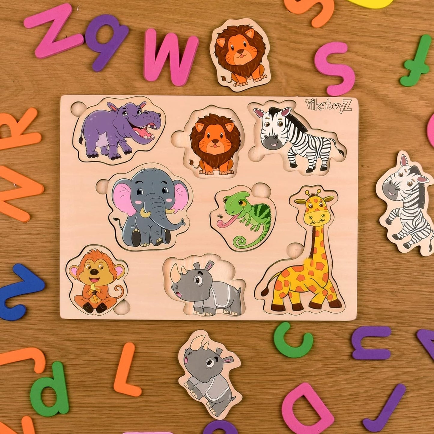 Pikatoyz® Wooden Puzzles for Toddlers 1-3 – Montessori Educational and Learning Toys – Wooden Baby Puzzle for Kids 1 Year and Up – Developmental Toys – Baby Puzzles for Early Learning