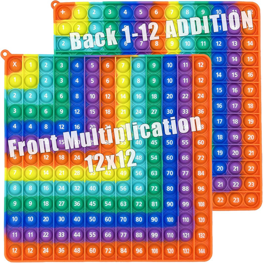 PETBSNVB Multiplication 12x12, Addition 1-12, Math Fidget Popper, Learn Multiplication, Addition with Pop Fidget Toy, Learning Tools for Students and Children, Bubble Sensory Rainbow (Rainbow-Red)