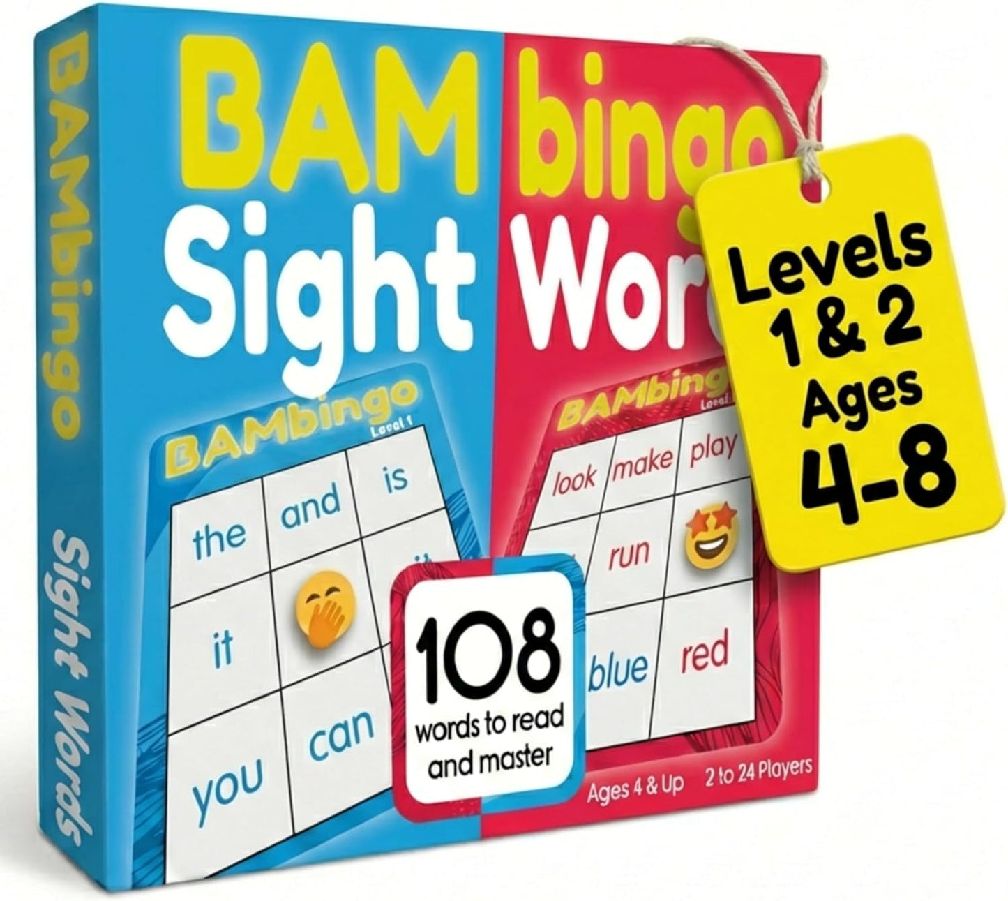 THE BAMBINO TREE Sight Word Bingo Game Level 1 and 2 - Educational Games for Kids - Learn to Read Vocabulary for Kindergarten 1st Grade - Dolch's Fry's Words Lists