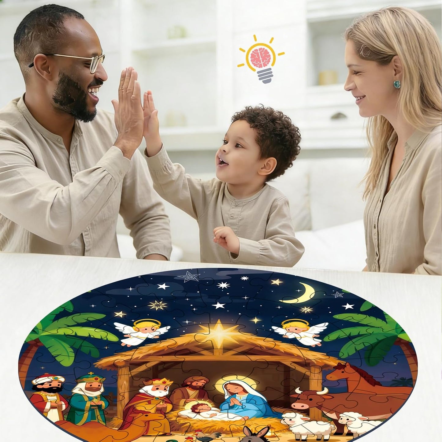 Sitodier Nativity Scene Puzzles for Kids Age 3-5 and 4-6, 48pcs Nativity Large Floor Jigsaw Puzzle Educational Toys Easter Birthday Gift for Toddlers Boys Girls Ages 3 4 5 6 Years Old