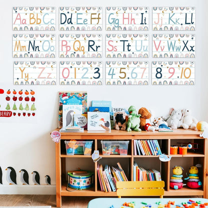 gisgfim 12 Pieces Alphabet Bulletin Board Strips Set Boho Rainbow Alphabet Line ABC Alphabet Banner & Number Border Posters for Preschool Kindergarten Classroom Playroom Bedroom (Boho)