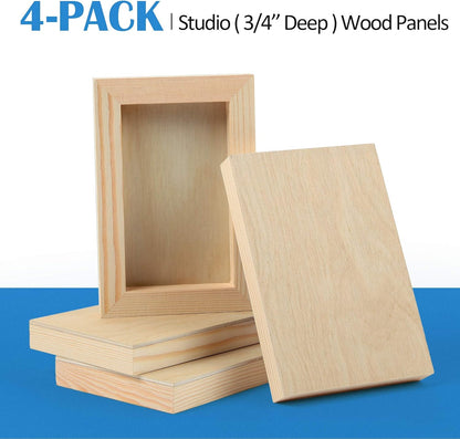 Falling in Art Unfinished Birch Wood Canvas Panels Kit, 4 Pack of 8x10’’ Studio 3/4’’ Deep Cradle Boards for Pouring Art, Crafts, Painting, and More