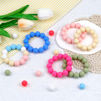 120PCS FIVEIZERO Silicone Beads for Keychain Making, 15mm Glacier Gray Round Silicone Rubber Focal Beads Bulk for DIY Crafts, Bracelets, Necklaces, and Pens