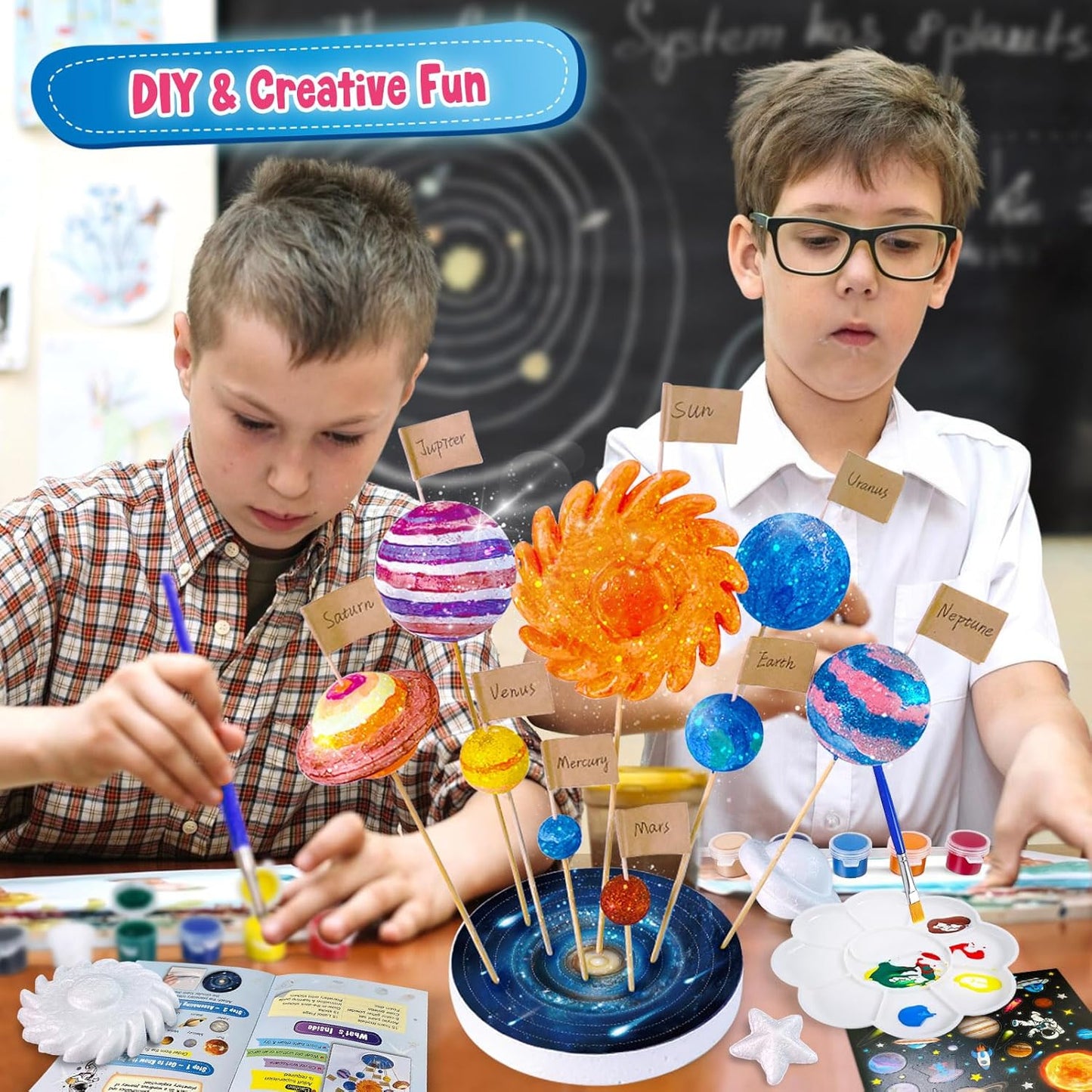 UNGLINGA Solar System Model Foam Ball Kit with 9 Size Foam Balls, Painting DIY Planets Toys for Kids Learn School Project Space Science S.T.E.M Educational Gift Idea for Boys Girls