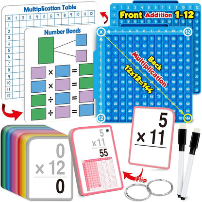 Torlam Multiplication Flash Cards + Math Board, Time Table Chart Flashcards for Kids Ages 6-12, 3rd-6th Grade Classroom Must-Have