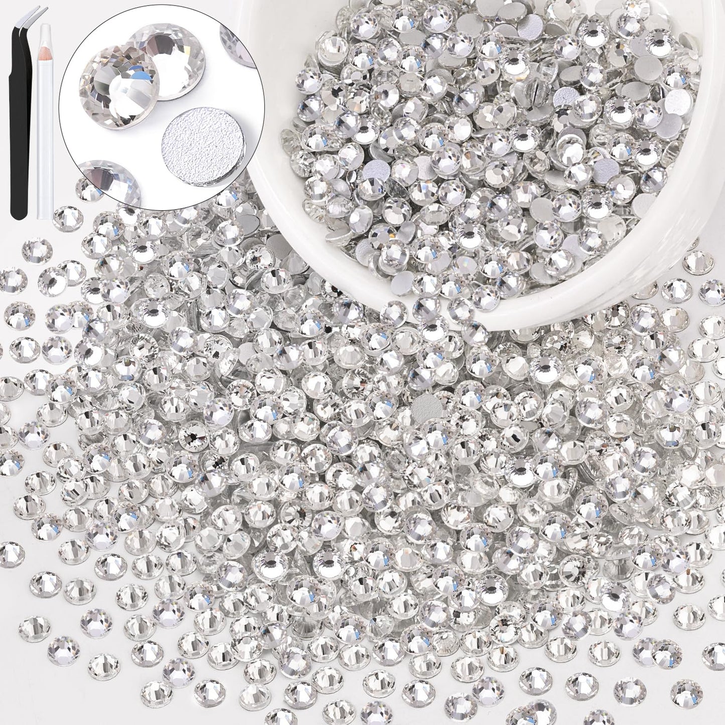 5000PCS SS6/2mm Glass Crystal Rhinestones (Clear), Bedazzling Flatback Rhinestones for Crafting DIY Crafts Nail Art Makeup Decoration, Gems Diamond Charms for Tumbler Shoes Clothing Mug