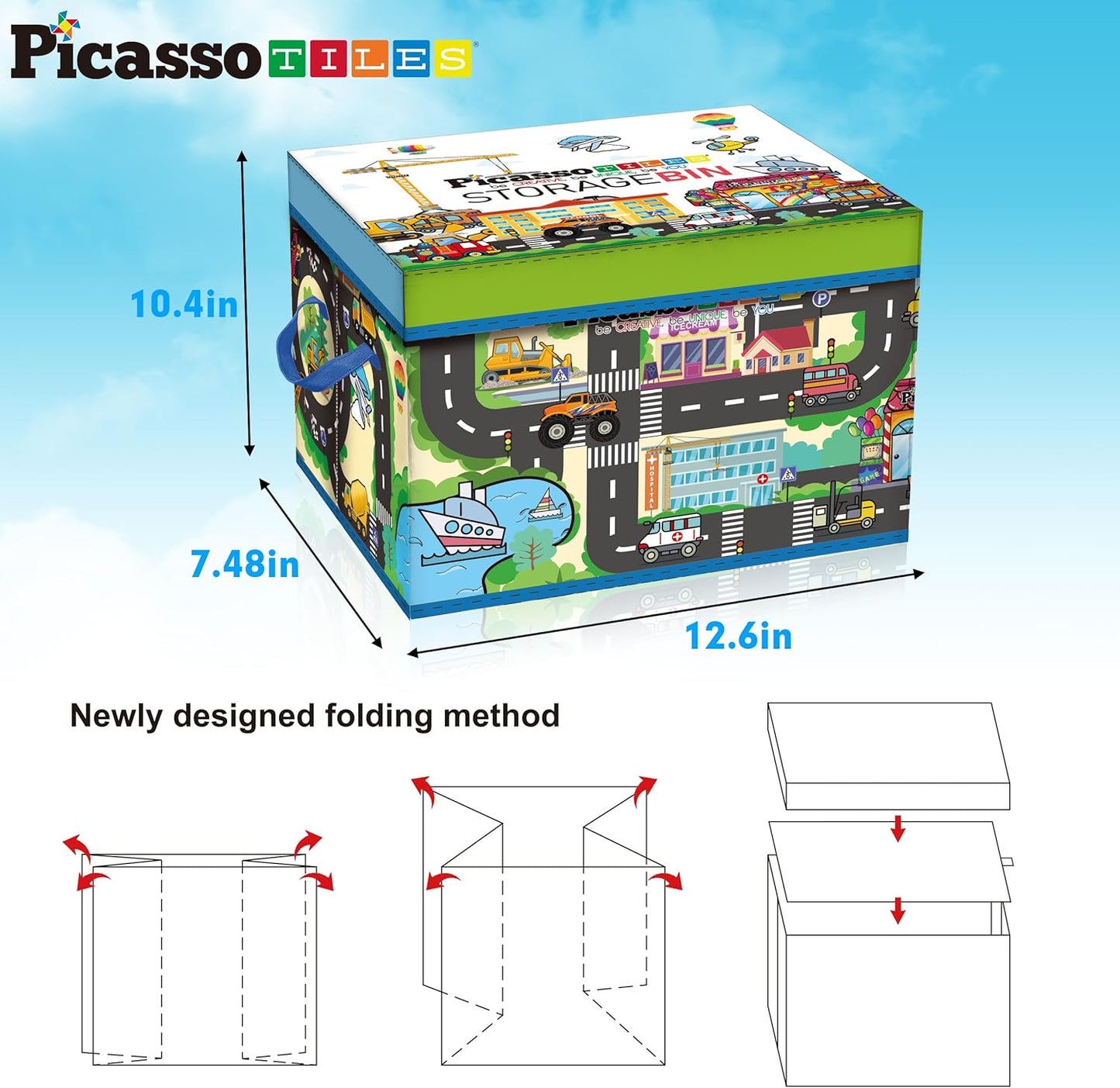 PicassoTiles Foldable Toy Storage Chest Box Forest Animal Theme Magnet Tile Organization Bin with Lid and Handles Magnetic Tiles Playroom Organizer STEM Early Educational Toys Boys Girls Ages 3+ PTA34