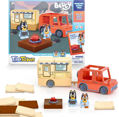 Tile Town Bluey Heeler Family Home 52-Piece Magnetic Tile Playset, Interactive STEM Magnetic Tiles Toys, Includes Bluey & Bingo Figures, Action Tiles