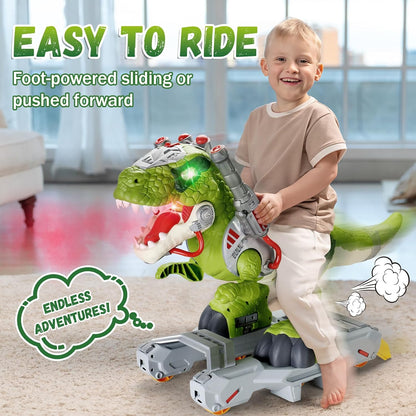 Kids Electric Dinosaur Ride On Toys, Toddler Ride On Cars with Music, Light & Smoke, Preschool Kids Scooter Foot-to-Floor Walker, Toddler Electric Car Toy Chrismas Birthday Gifts Indoor Outdoor,Yellow