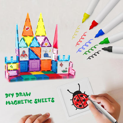 PicassoTiles 101 PCs Magnetic Tiles Building Block with Storage Case Included Bold Colors Travel Carry Case Construction Set for Boys & Girls Great Gift Preschool Kindergarten Montessori Playing Toys