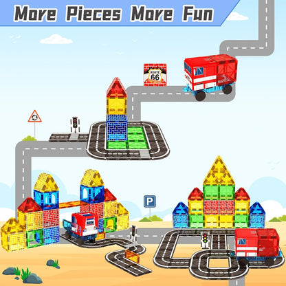Magnetic Tiles, Magnetic Blocks Engineering Construction Vehicle Road Set, Toddler Toys for 3 4 5 Year Old Boys Girls Montessori Preschool Classroom Must Haves STEM Educational Kids Toys Birthday Gift