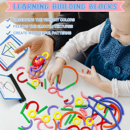 STEM Toys for Creative Learning Sticks & Rings Shape Building Blocks 160PCS Pattern Blocks Puzzle Educational Resources Montessori Toys for Preschool and Kindergarten Girls and Boys Ages 5+