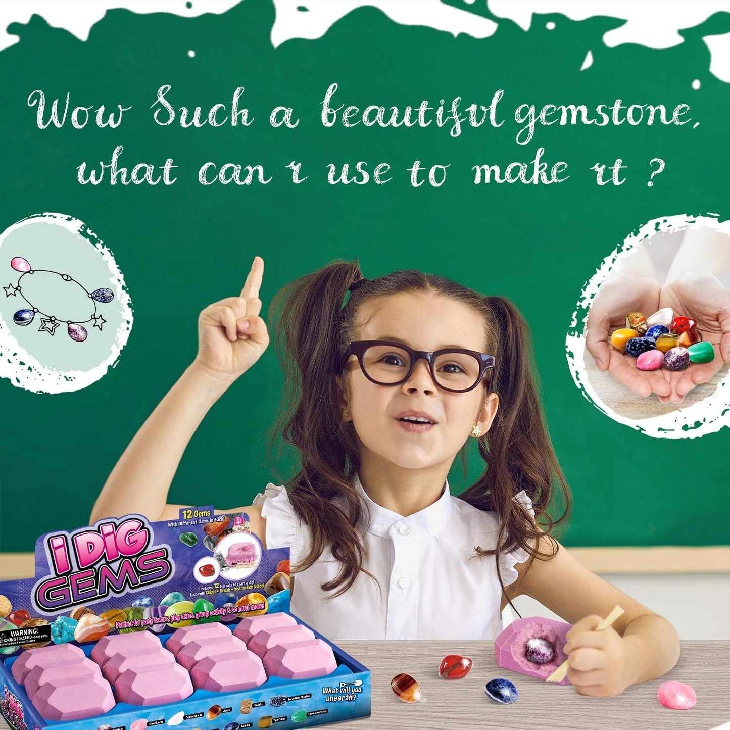 Gamerside Mineral Mining Kit Gem Dig Kit,Rock Dig Kit Dig up 12 Rock & Mineral Collection Gemstones & Crystals Diamond Mining Kit for Kids Gemology Mining Gift Rocks Minerals for Boys Girls