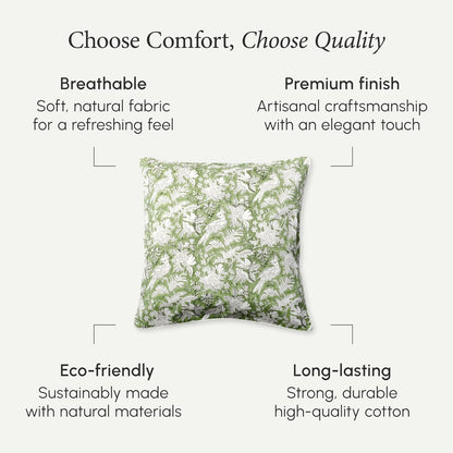 CPC 100% Cotton Throw Pillow Covers 18x18 Inch, Set of 2 Green Block Print Pattern Couch Pillow, Cute Boho Decorative Pillows for Living Room, Bedroom with Hidden Zipper- Agate Green