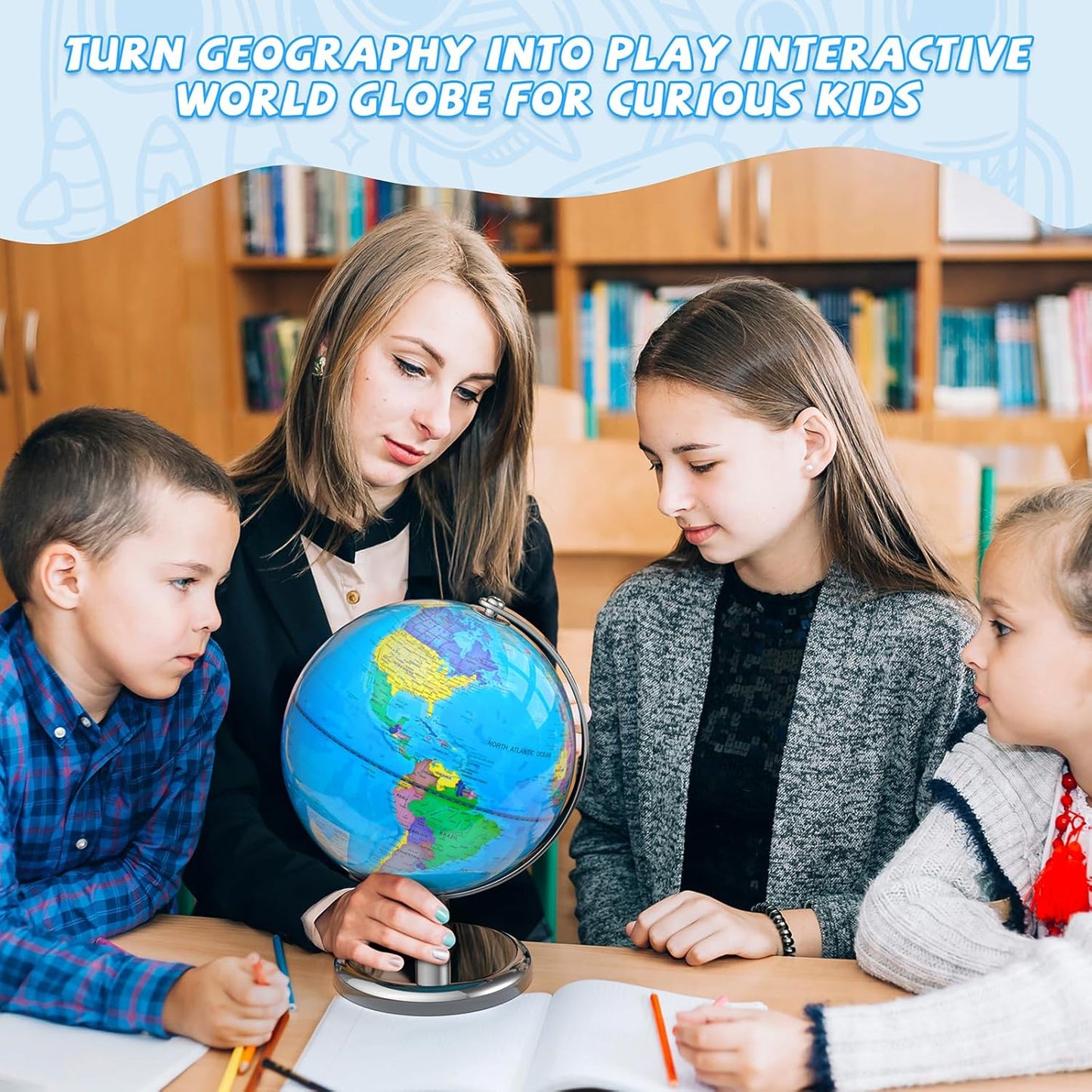12" Illuminated World Globe for Children & Adults, Globe Lamp with World Map for Kids, Stable Heavy Metal Base, Interactive STEM Learning Gift & Night Light