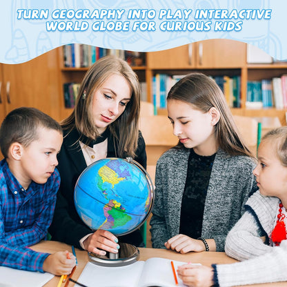 12" Illuminated World Globe for Children & Adults, Globe Lamp with World Map for Kids, Stable Heavy Metal Base, Interactive STEM Learning Gift & Night Light