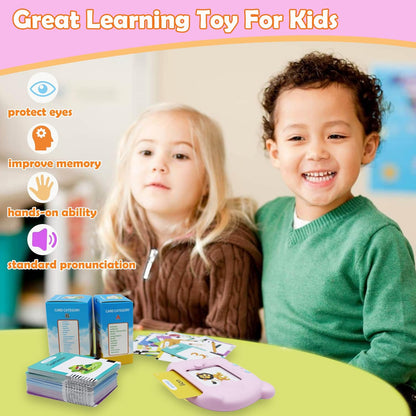 Spanish & English 510 Words Alphabet Bilingual Talking Flash Cards for 3-8 Years Toddlers, Pocket Speech Buddy Therapy Autism Toys, Educational Learning Interactive Toy for Boys Girls Kids Gifts Blue