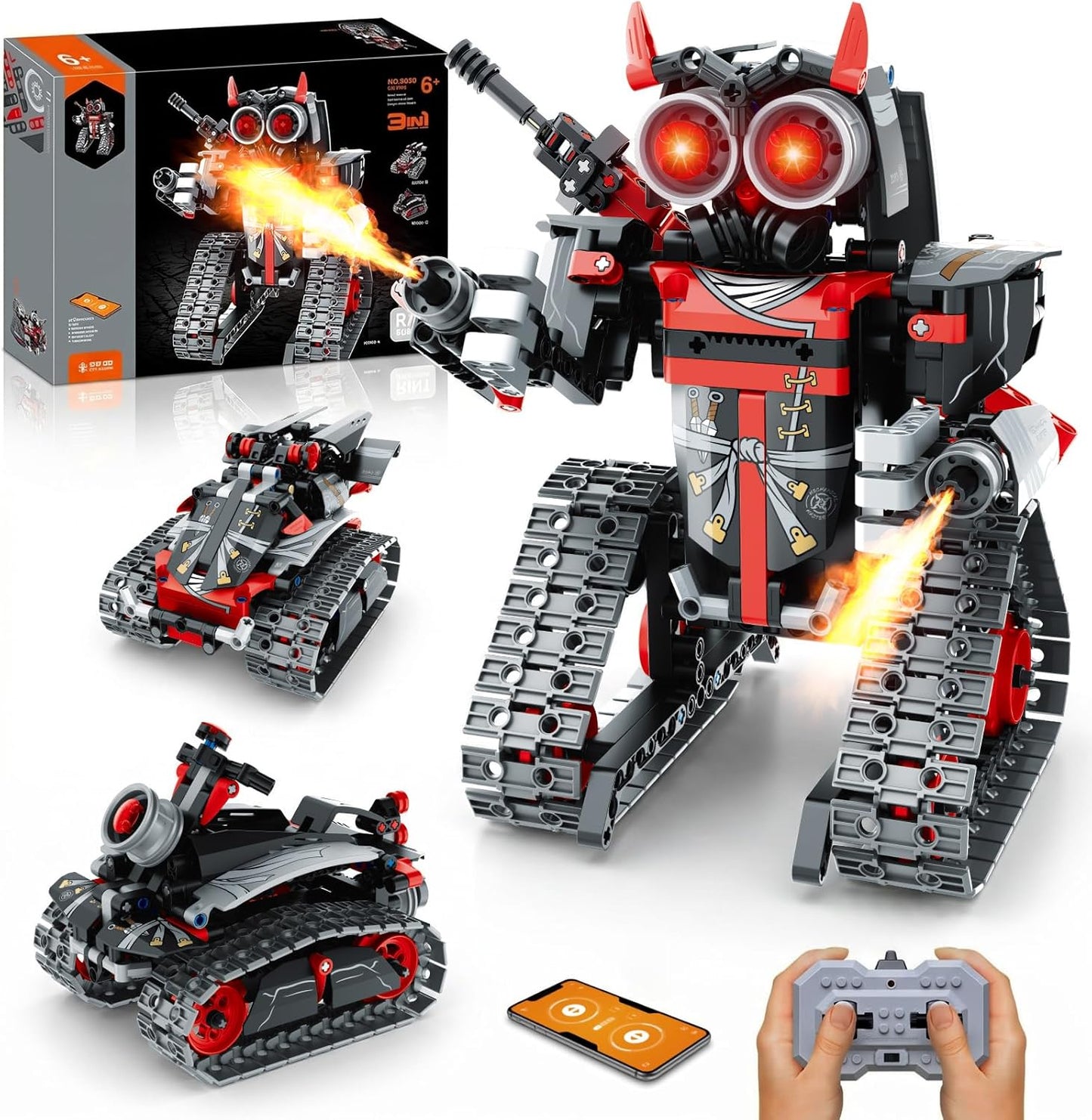 STEM Robot Building Kit, 3 in1 Remote & App-Controlled Robotic Toys, Robot Building Blocks Set with LED Eyes & Sound, Christmas Birthday Gifts for Boys Girls Age 6 7 8 9 10 11 12+ Year Old (433 Pcs)