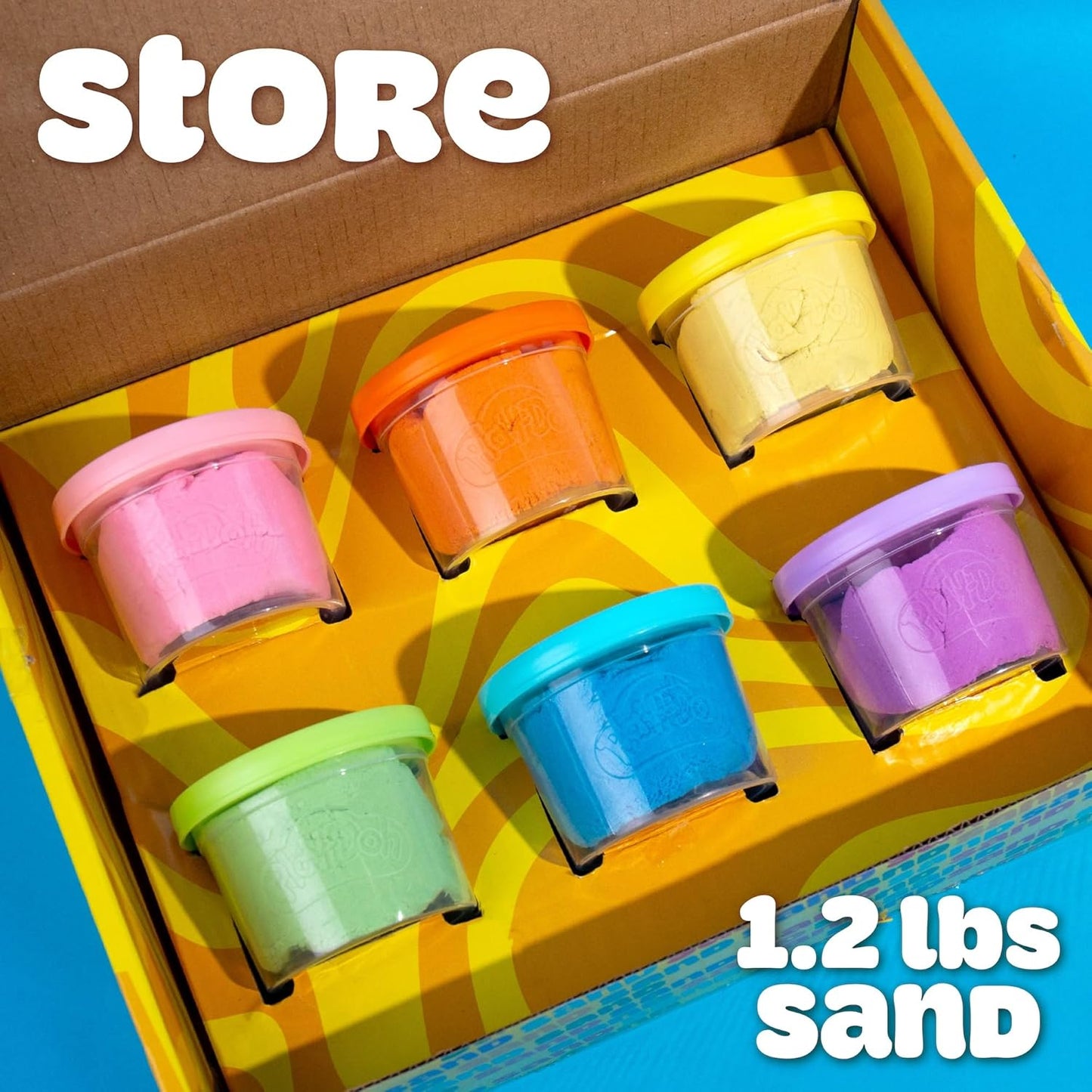 Play-Doh Sand Castle Bucket, 5 Colors & Scents of Play Sand, Resealable Cans with 5 Fun Tools, Sand Castle Building Kit, Creativity for Kids Sensory Bin, Toys for Soft Play