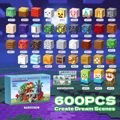600PCS Magnetic Building Blocks Set, Magnetic Tiles Kids Build Cubes STEM Game Toys, Stacking Building Toys for 3-5 4-6 5-7 6-8 Year Old Boys Girls, Christmas Easter Birthday Gifts for Kids Toddlers