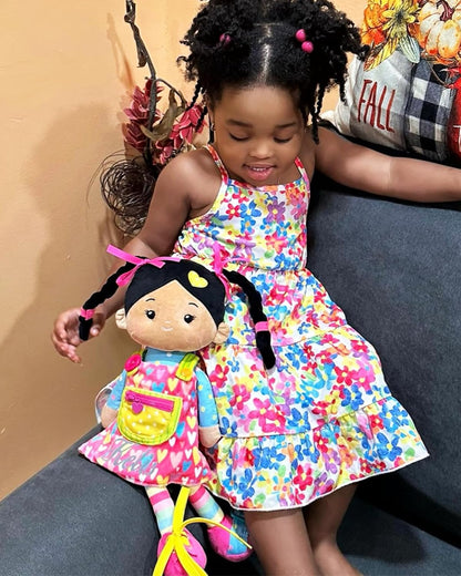 LeyaDoll Soft Bady Educational Soft Baby Doll(16''), Learning Sensory Doll for Toddlers, Montessori Toys for 2-Year-Old Girls Christmas, Birthday Gifts, Plush Doll with Button-Busy Cupcake-Girl