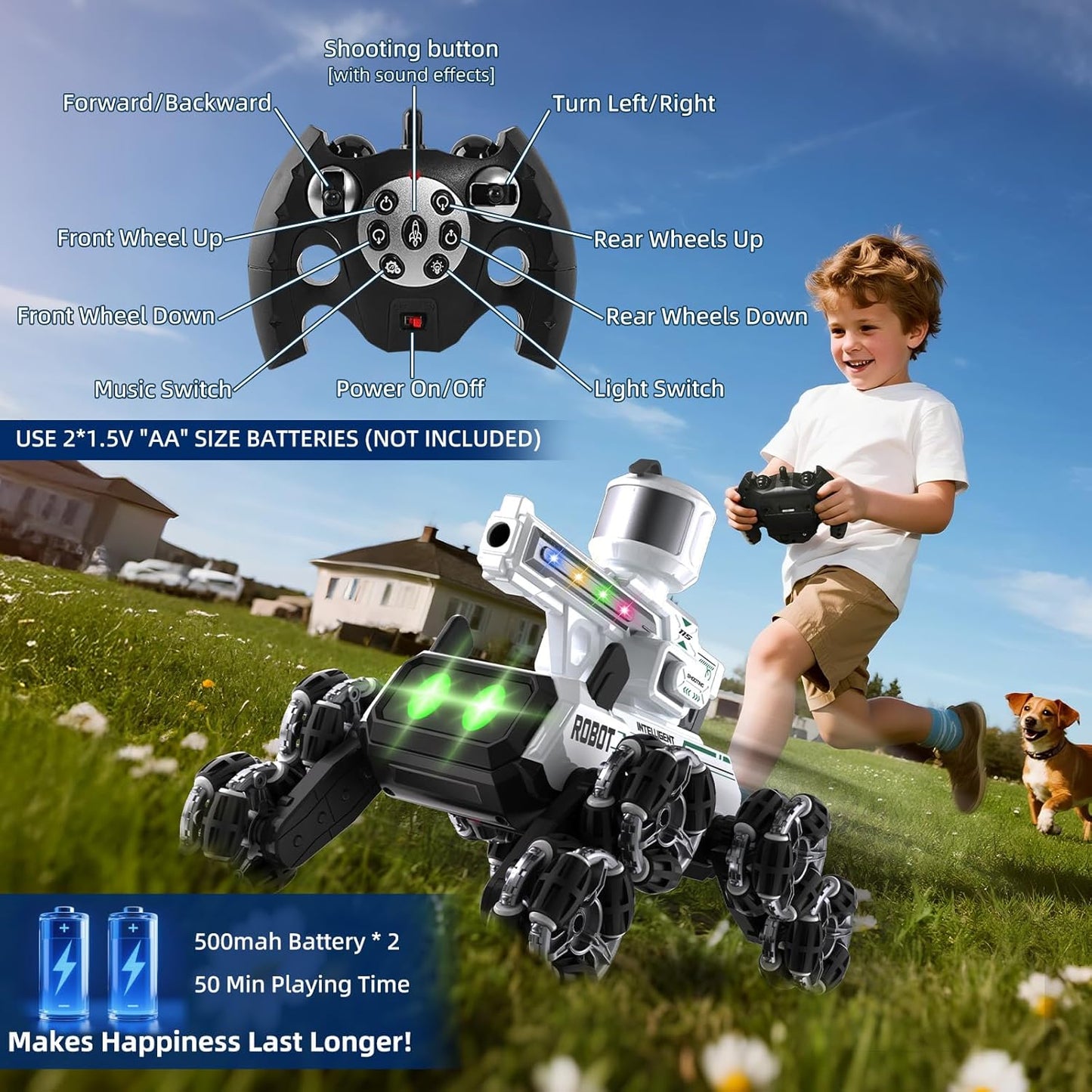 Godboat Robot Dog - Smart Toys for Kids with Music & LED Eyes, 2.4GHZ RC Car, 8-Wheel Stunt, 9+ Lifelike Actions and Water-Shooting, Age 3 4 5 6 7 8 Year Old Boys Girls Christmas & Birthday Gifts 2026