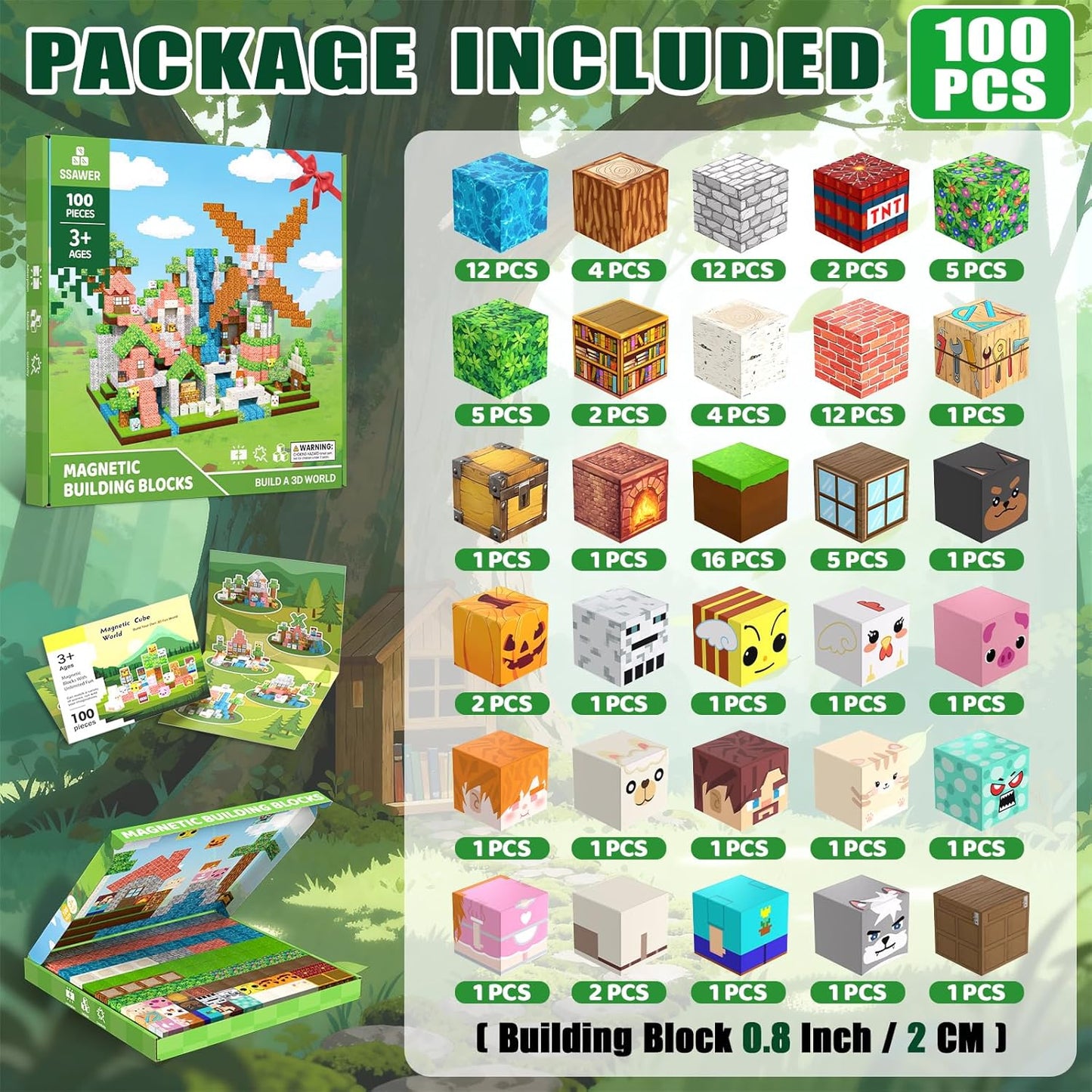 Magnetic Blocks Toys for Kids, 100 PCS Building Blocks Cubes, Stacking Magnetic Tiles Toys for Kids Toddlers Boys Girls Ages 3 4 5 6 7 8-12 Birthday Gifts Party Supplies (Underworld)