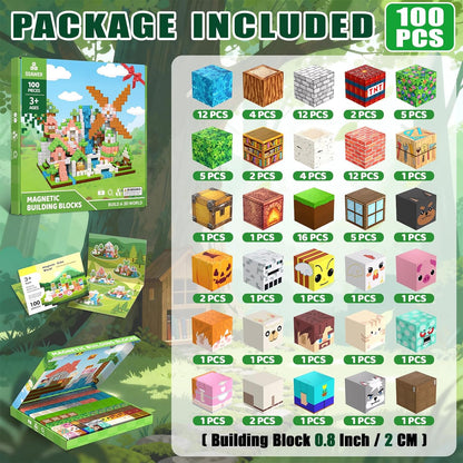Magnetic Blocks Toys for Kids, 100 PCS Building Blocks Cubes, Stacking Magnetic Tiles Toys for Kids Toddlers Boys Girls Ages 3 4 5 6 7 8-12 Birthday Gifts Party Supplies (Underworld)