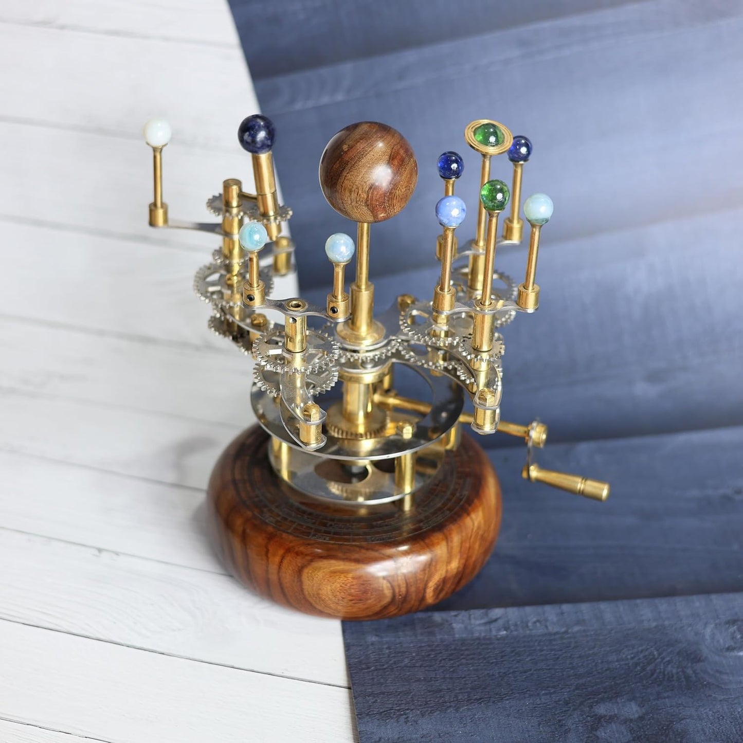 Luxury Vintage Brass Orrery – Exquisite Brass Planetary Gear Mechanism | Astronomical Desk Ornament | Solar System Model (8" Mercury, Venus, Earth, Mars, Uranus & Moons)