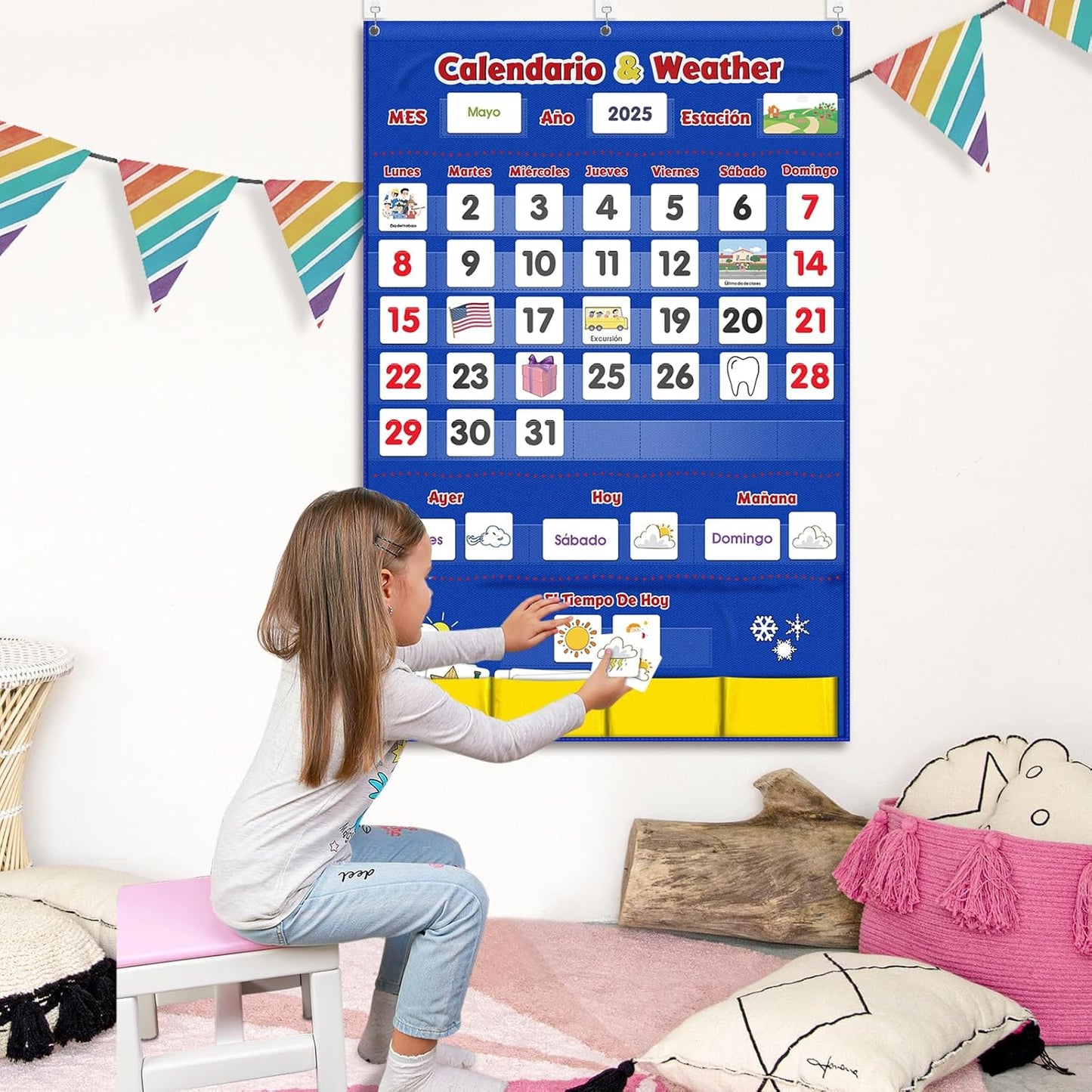 Godery Calendar and Weather Pocket Chart, Classroom Organized Chart, 149 Pieces