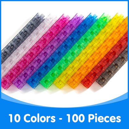 100 Pcs Math Linking Cubes with 384 Cartoon Stickers - STEM Counting Cubes & Math Manipulatives for Kids, Learning Activities for Kindergarten & Elementary School