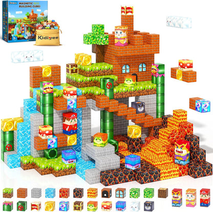 Magnetic Blocks, Build Mine Magnet World Forest Farm Edition, Magnetic Building Blocks for Kids Ages 4-6 6-8 8-12, Sensory STEM Toys for Boys & Girls
