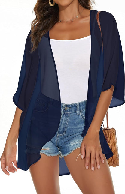 Womens Kimono Cardigans Beach Cover ups Swimwear Puff Sleeve Loose Casual Summer Tops 2026