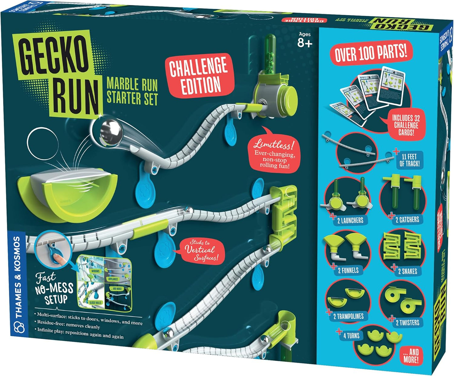 Gecko Run Marble Run Starter Set by Thames & Kosmos, Toy of the Year Winner - 63 Piece Vertical Marble Run, Flexible Tracks | Fast, No-Mess Setup, Residue-Free Nano-Adhesive Pads, Creative Play