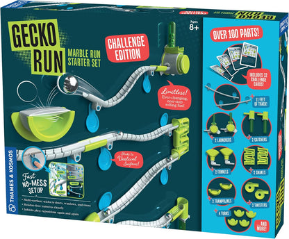 Gecko Run Marble Run Starter Set by Thames & Kosmos, Toy of the Year Winner - 63 Piece Vertical Marble Run, Flexible Tracks | Fast, No-Mess Setup, Residue-Free Nano-Adhesive Pads, Creative Play