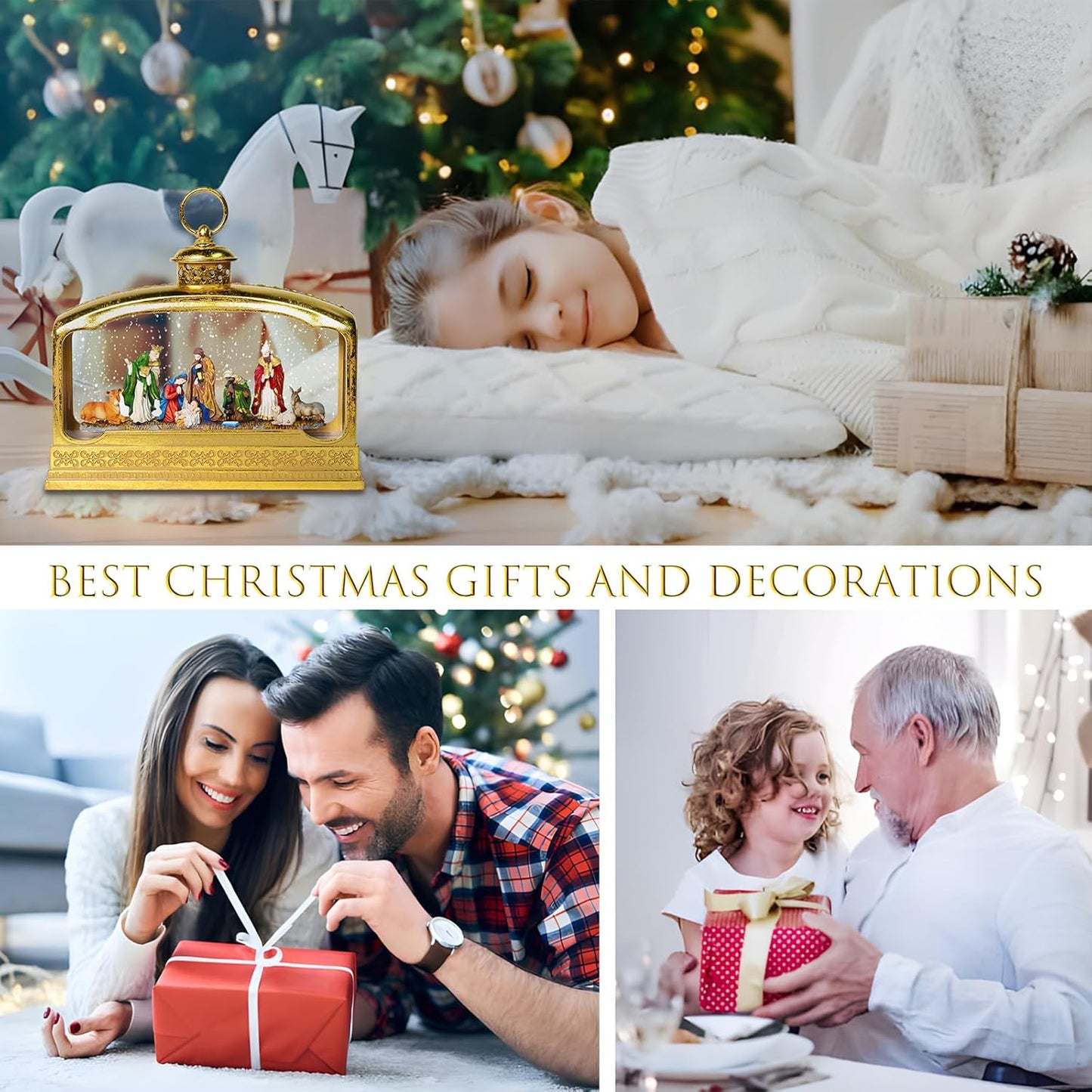 Christmas Snow Globes Lantern, Church and Christmas Tree Christmas Decorations Indoor, 6H Timer Battery & USB Powered Light Up Musical Snow Globes for Kids Women Adults Gift Thanksgiving Home Decor