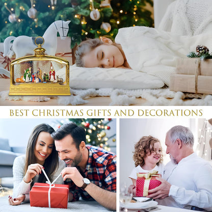 Christmas Snow Globes Lantern, Church and Christmas Tree Christmas Decorations Indoor, 6H Timer Battery & USB Powered Light Up Musical Snow Globes for Kids Women Adults Gift Thanksgiving Home Decor