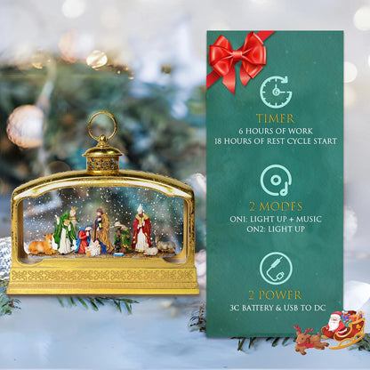 Christmas Snow Globes Lantern, Church and Christmas Tree Christmas Decorations Indoor, 6H Timer Battery & USB Powered Light Up Musical Snow Globes for Kids Women Adults Gift Thanksgiving Home Decor