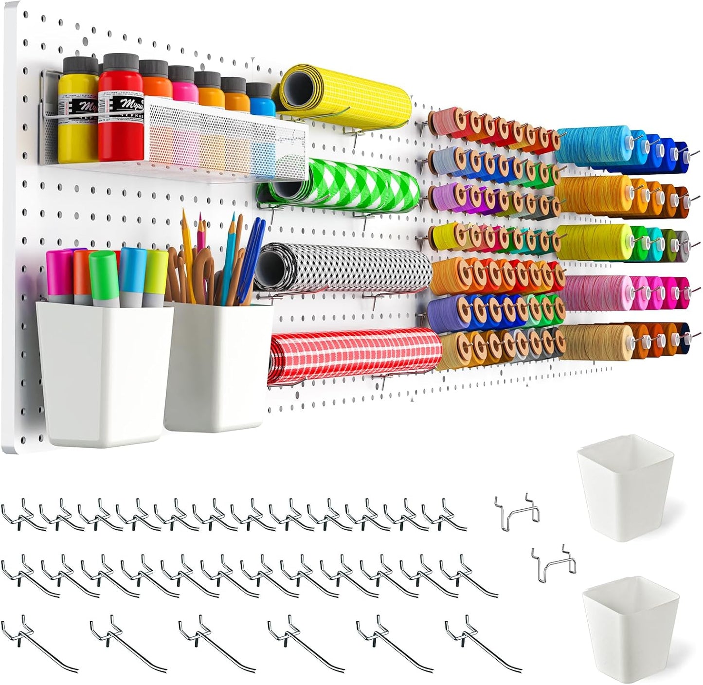 FZK Peg Board with Hooks, Plastic Pegboard Kit with 4 White Pegboards and Accessories, Peg Board Wall Organizer for Office and Craft Room