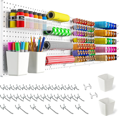 FZK Peg Board with Hooks, Plastic Pegboard Kit with 4 White Pegboards and Accessories, Peg Board Wall Organizer for Office and Craft Room