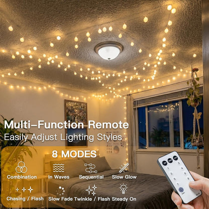 suddus String Lights for Bedroom, 66ft 200 Led Connectable Globe String Lights Indoor, Hanging Fairy Lights Plug in with Remote for Kids Room Dorm Classroom Outdoor Christmas Tree Decor, Warm White