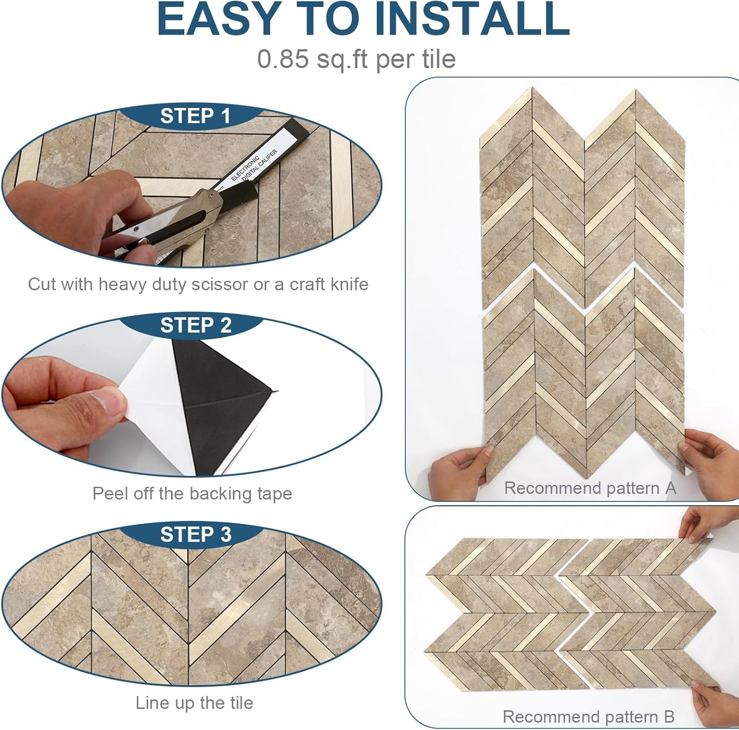 Yipscazo 10 Sheets Herringbone Backsplash Peel and Stick Tile, Marble Calacata Mixed Metal Gold PVC Stick on Backsplash for Kitchen, Waterproof Self Adhesive Wall Tile for Bathroom
