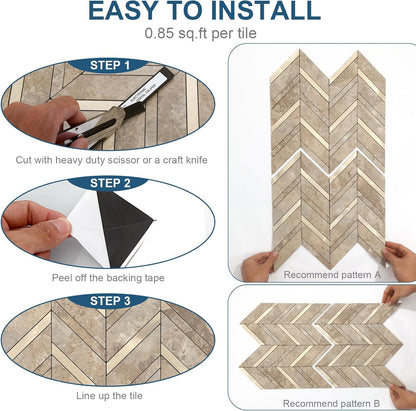 Yipscazo 10 Sheets Herringbone Backsplash Peel and Stick Tile, Marble Calacata Mixed Metal Gold PVC Stick on Backsplash for Kitchen, Waterproof Self Adhesive Wall Tile for Bathroom