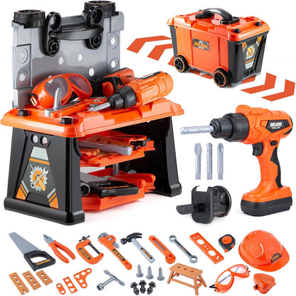 Kids Tool Set – Zealous 48 pcs Toddler Tool Set with Tool Box & Electronic Toy Drill, Pretend Play Kids Toys, Toy Construction Tools for Kids Ages 3,4,5,6,7,8 Years Old (A-Orange)